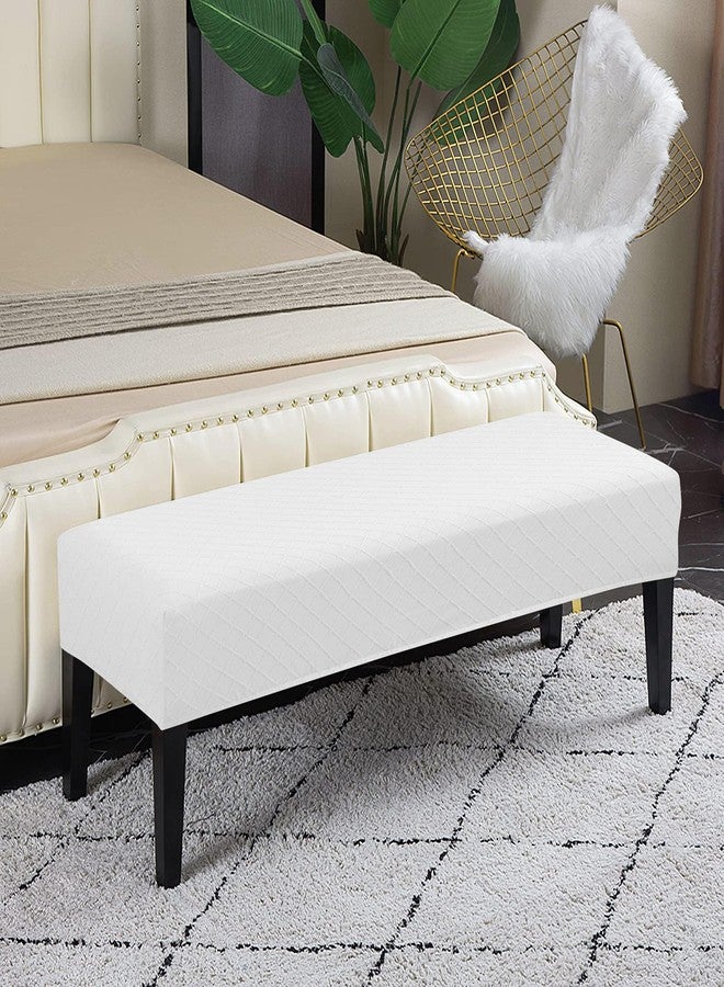 Lebaley Stretch Jacquard Ottoman & Bench Cover Removable Washable Slipcover for 42-54 inch Rectangular Benches, Bar Stools, and Dining Room Chairs (Fits 14-18" Wide),White - Image 5
